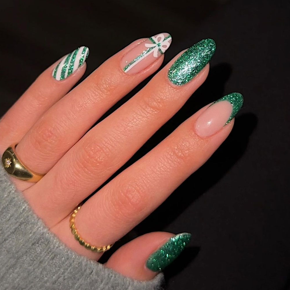 Green Glitter Christmas Nails