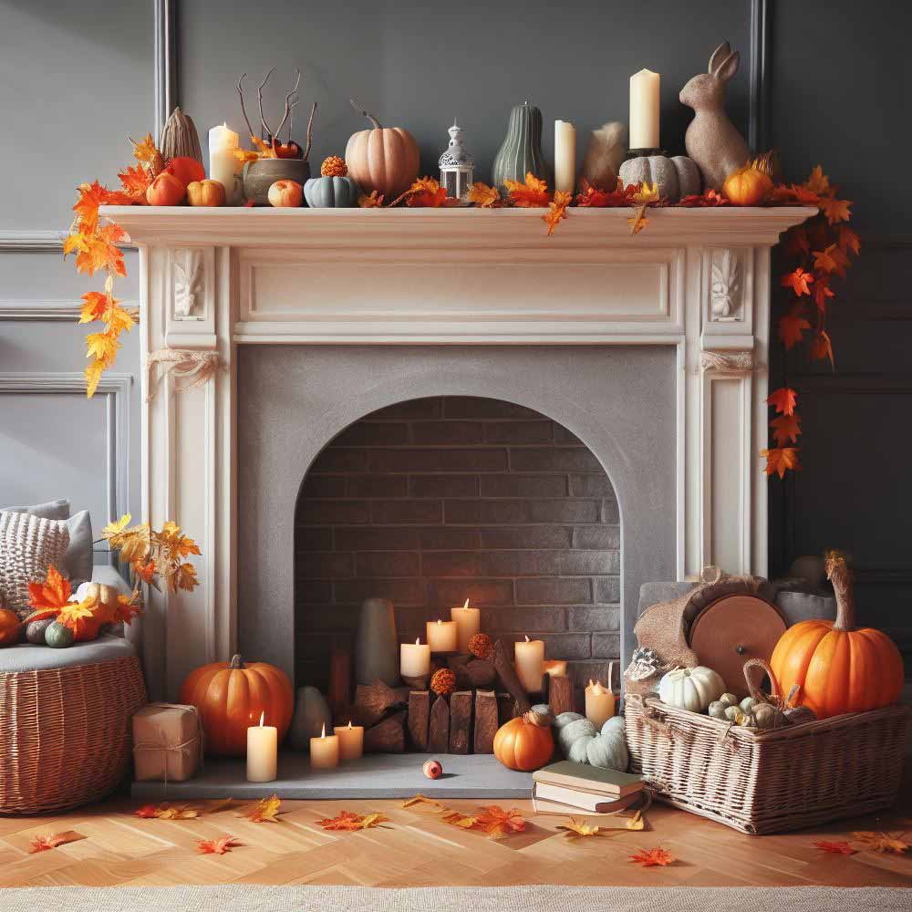 Fireplace Decorations with Pumpkins
