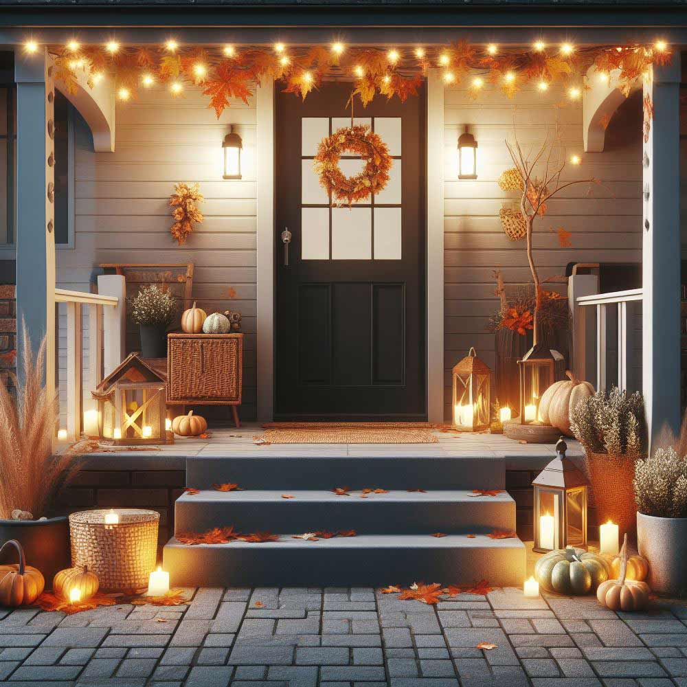 Front Porch Thanksgiving Day Decoration with Led Lights