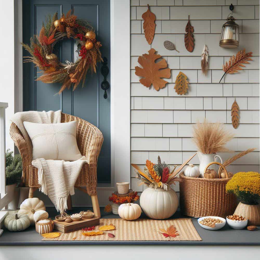 Front Porch Thanksgiving Decoration with Pumpkins