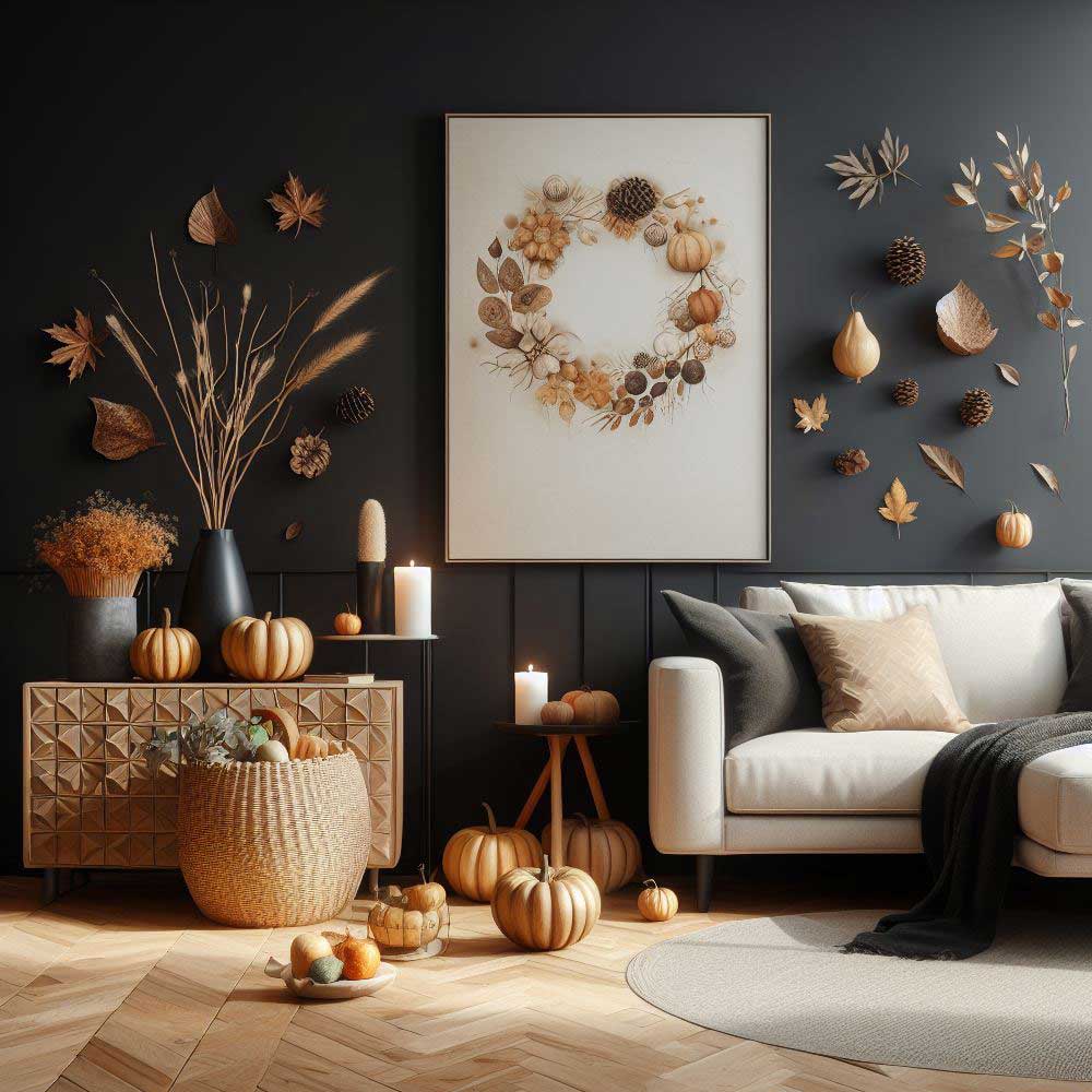 Dark Color Palette Living Room Thanksgiving Decoration Idea