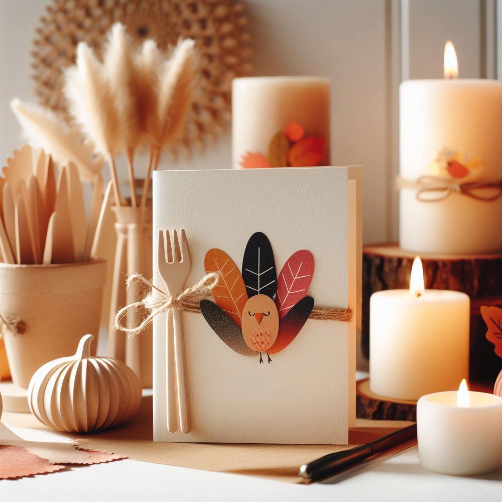 Paper Card with Turkey Thanksgiving Day Decoration