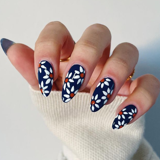 Royal Blue Flower Nail Designs