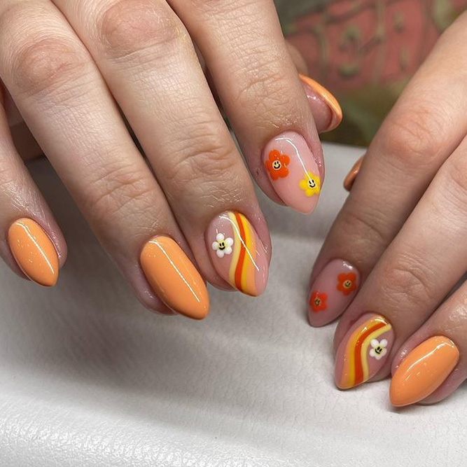 Smiley Faces Flower Nail Designs
