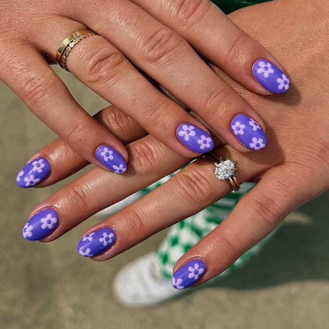 Purple Flowers Nails