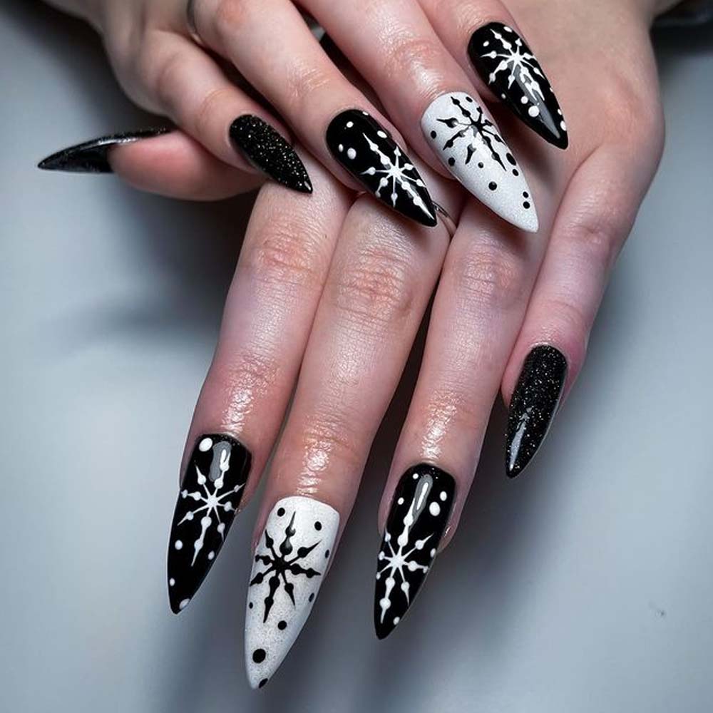 Gothic Winter Snowflake Nails Design