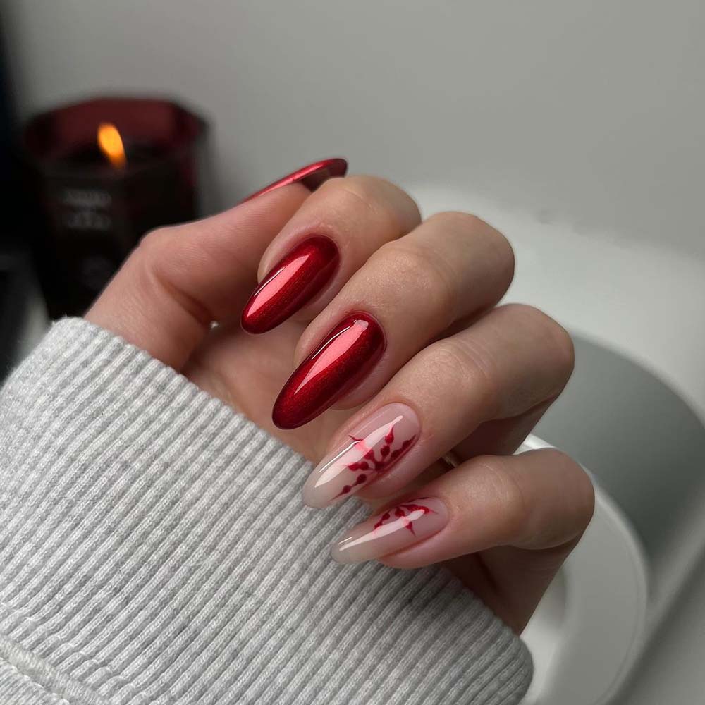 Red Snowflake Nails Design