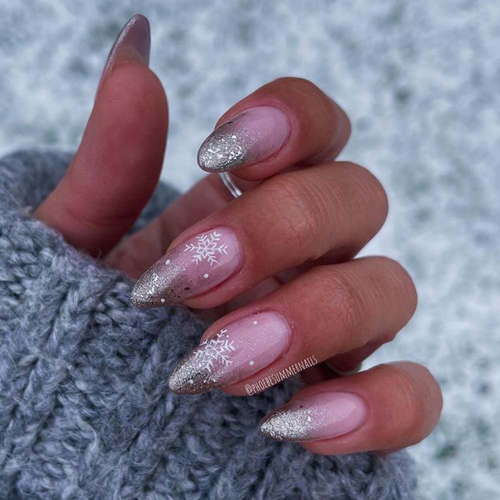 Snowy Christmas Nails with Snowflakes