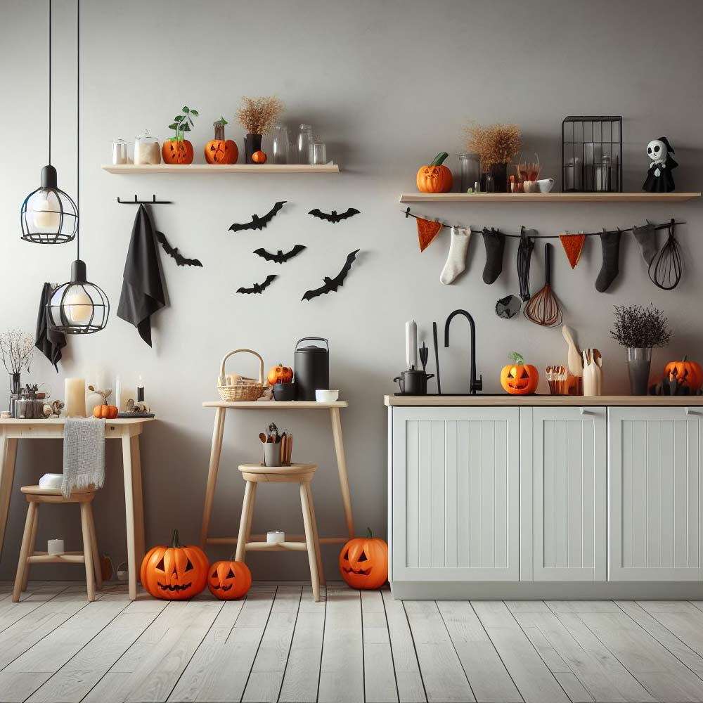 Minimalist Halloween Decoration with Wall Bats
