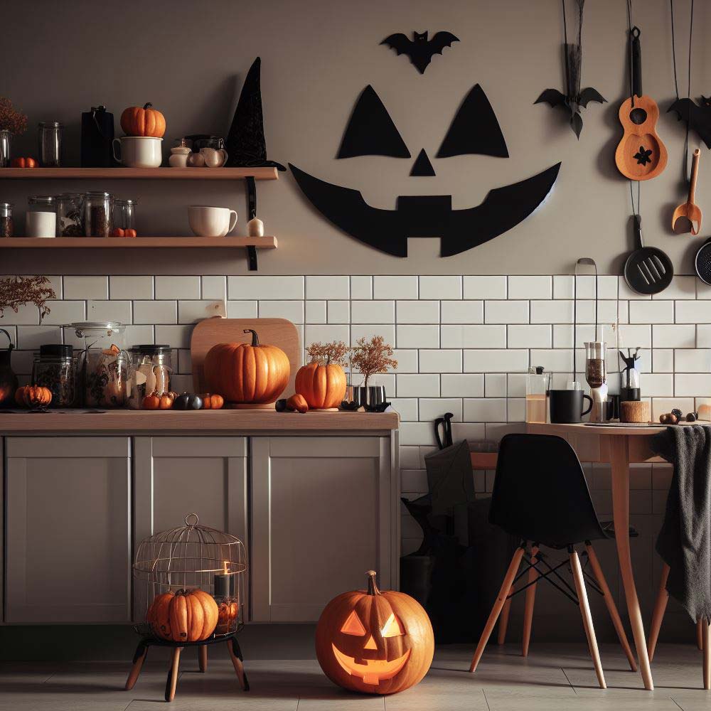 Kitchen Halloween Decoration with Pumpkins