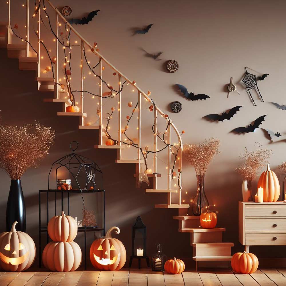 Halloween Theme Decor for Stairs with Fall Accent