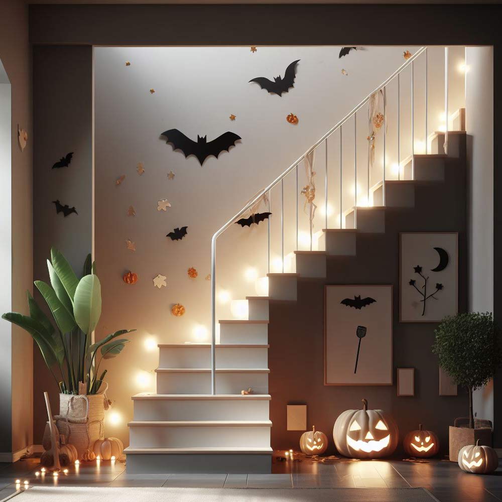 Bats and Leaves: Halloween Decoration for Stairs