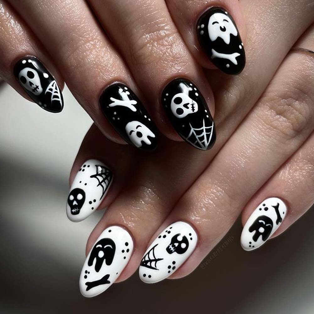 Black and White Halloween Nail Designs