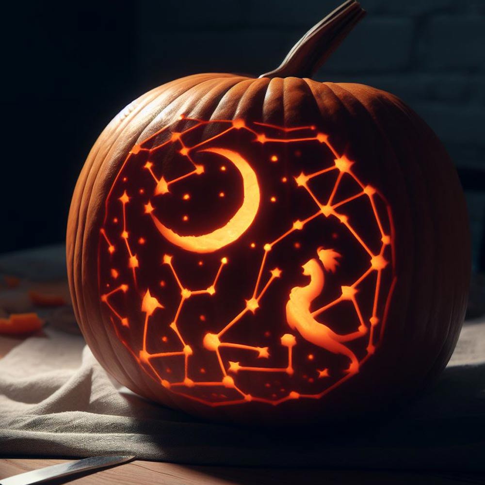 Pumpkin Carving with Moon and Constellations