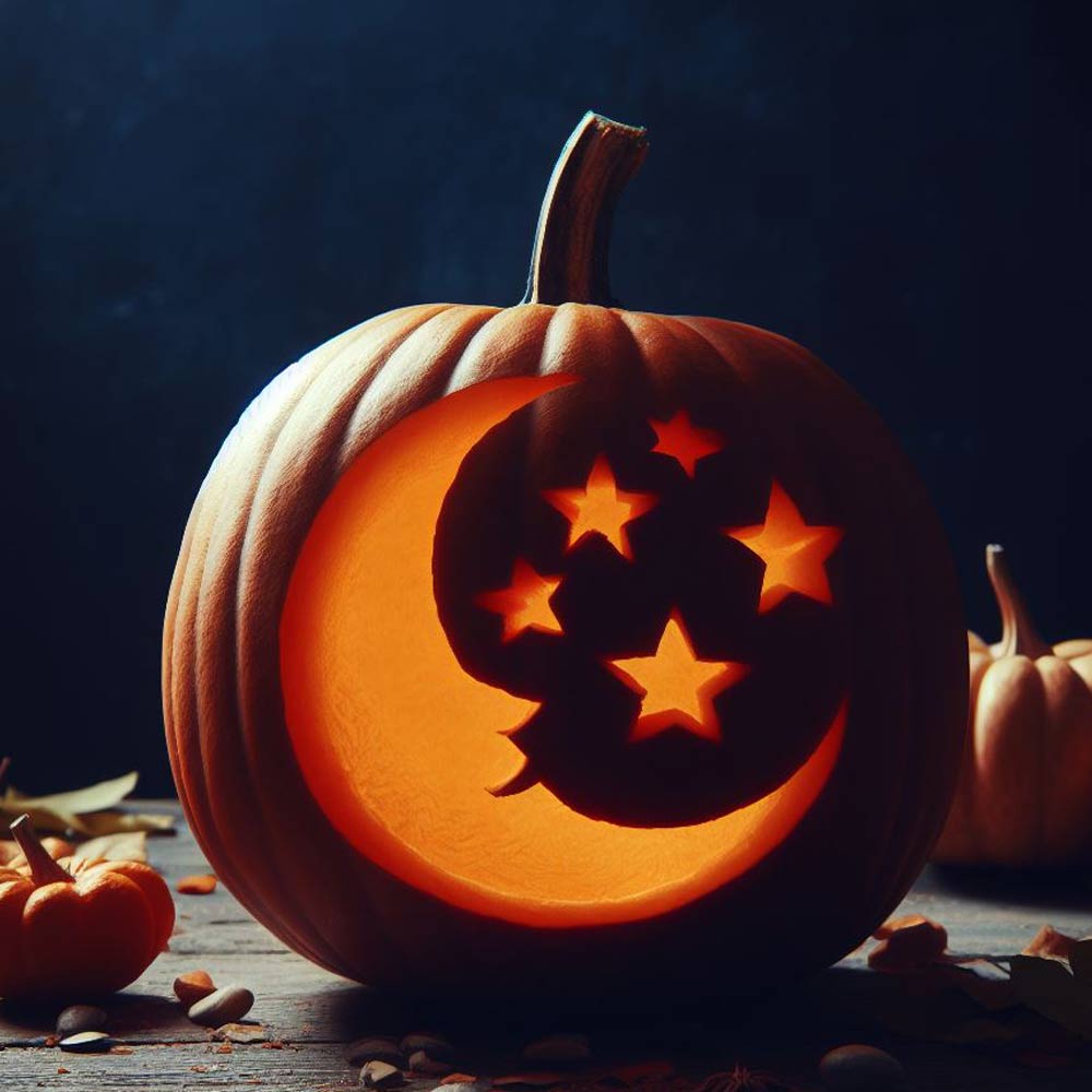 Carving Pumpkin with Stars and Moon