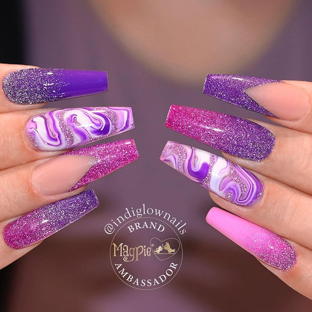 Lavender Marble Coffin Nails