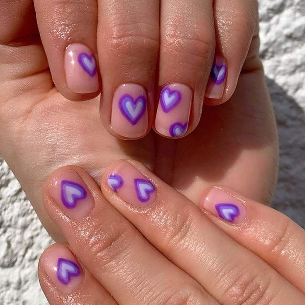 Lavender Purple Hearts Manicure