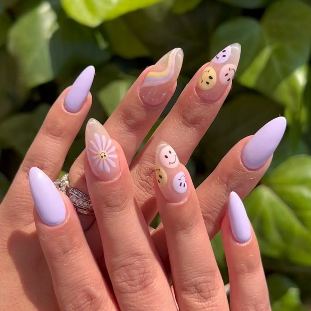 Smiley Lavender Nails Art