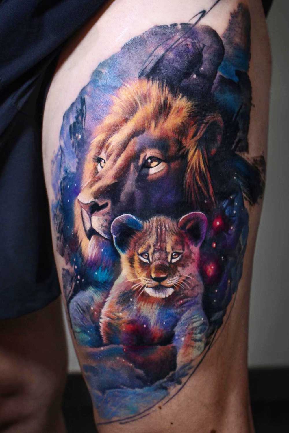 Watercolor Tattoo Idea of Lion