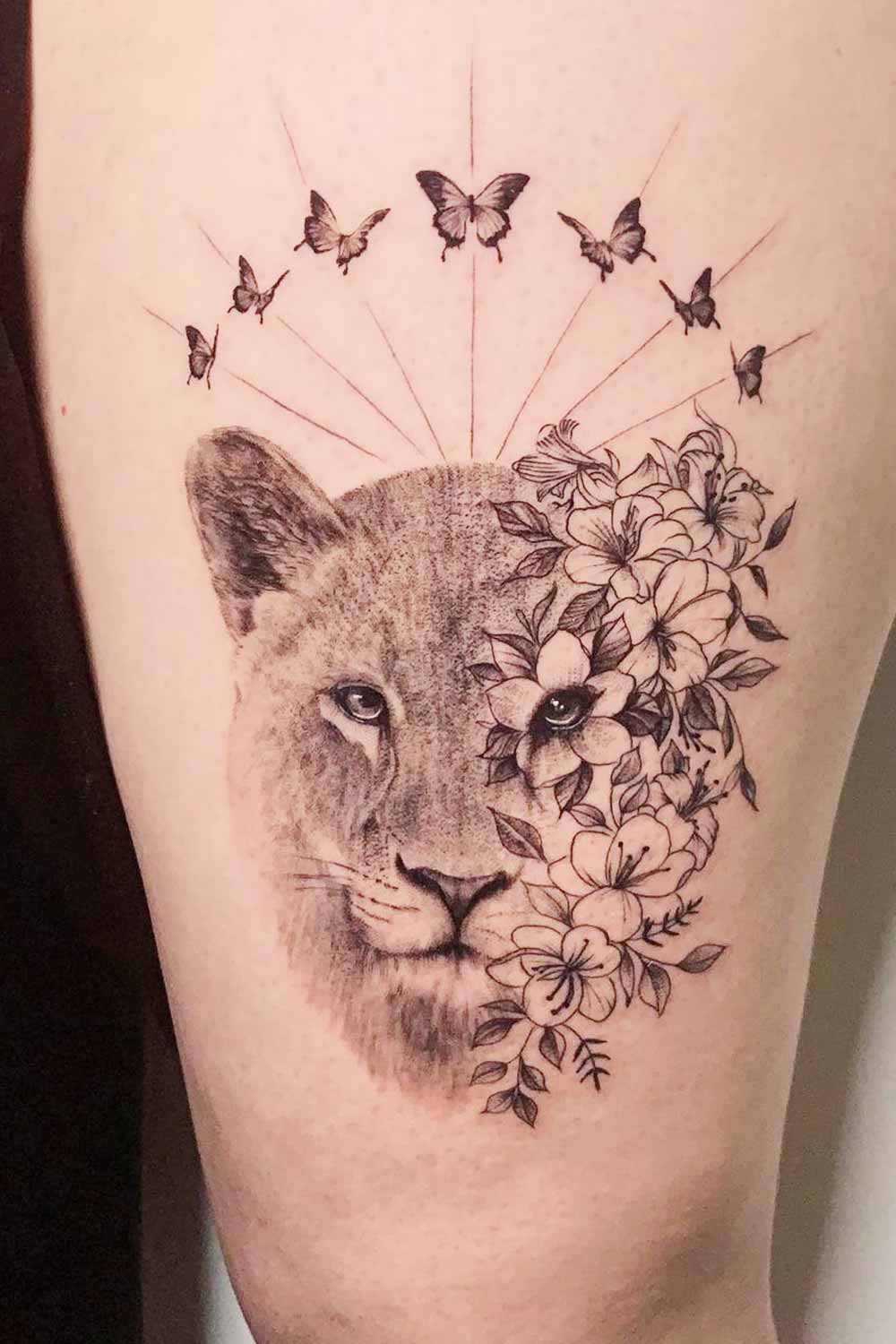 Lioness with Flowres Tattoo