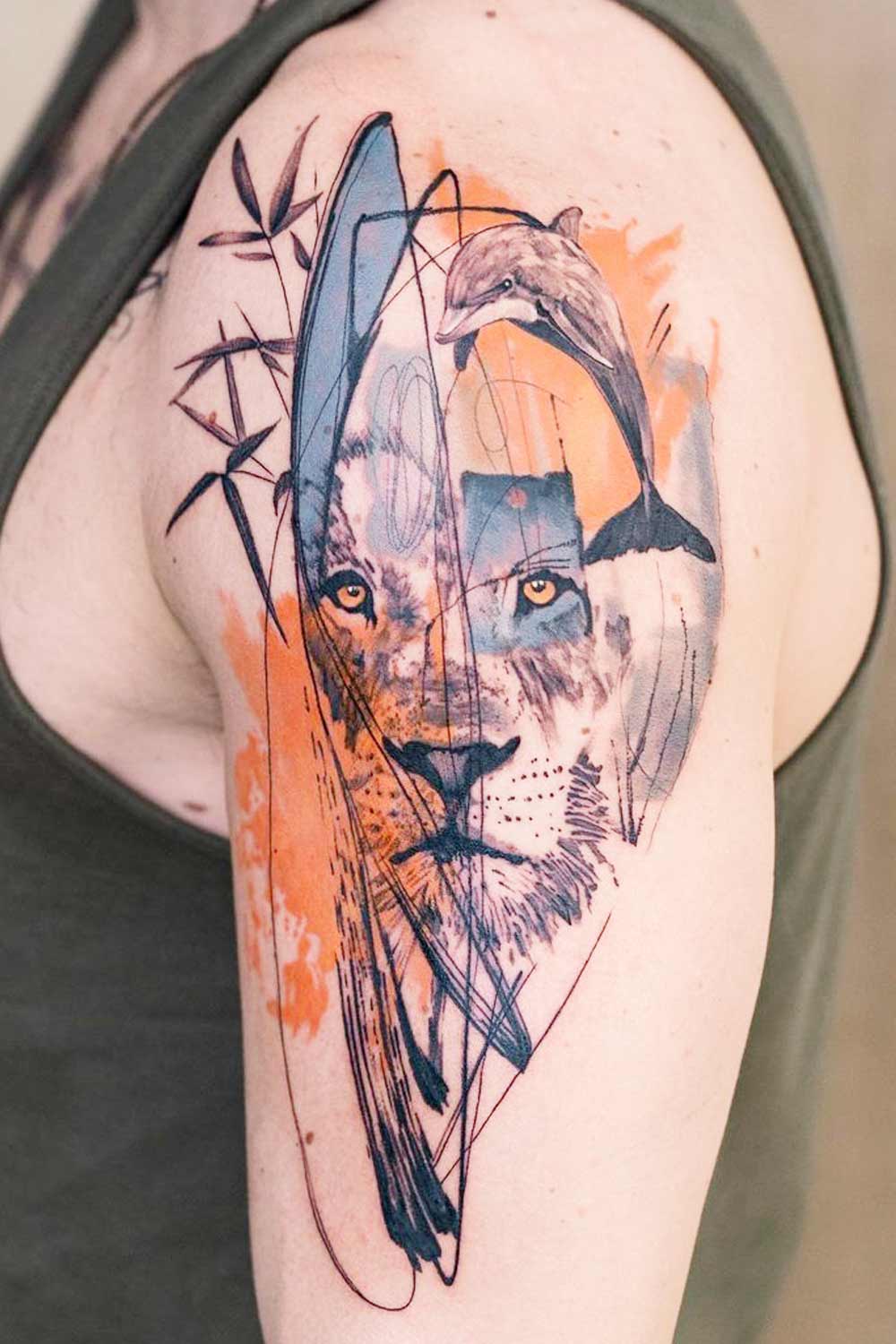 Sketch Watercolor Lion Tattoo