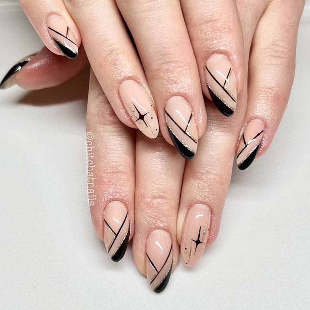 Nude and Black Mix Nails