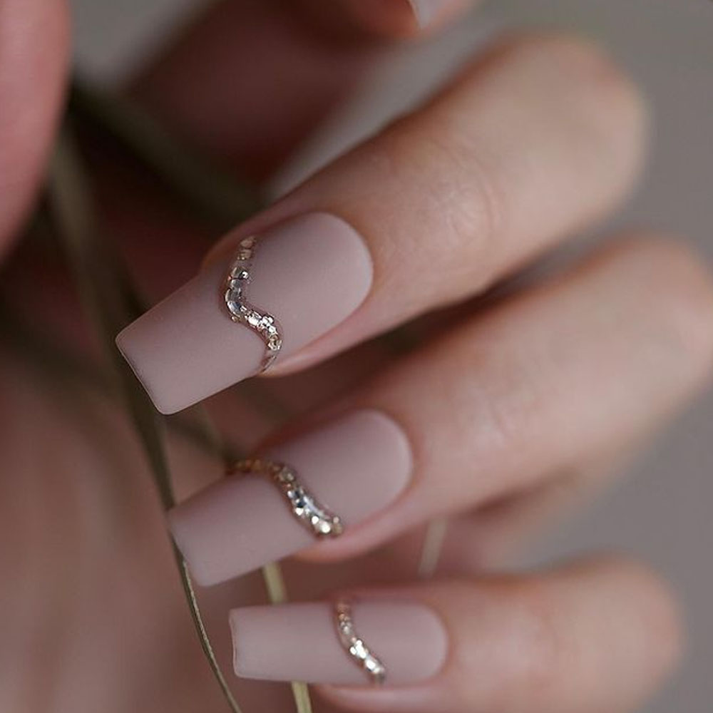 Matte Nude Nails with Gold Accent
