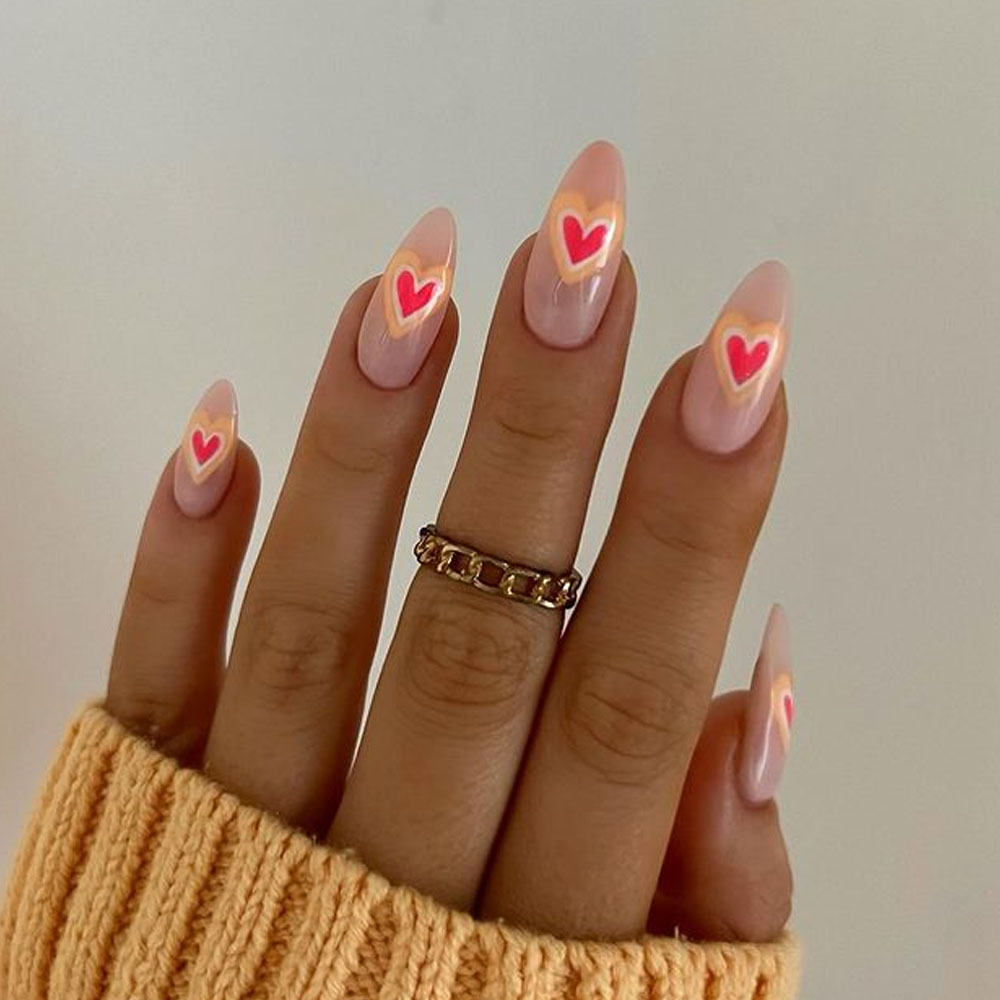 Peach Hearts Pretty Nails