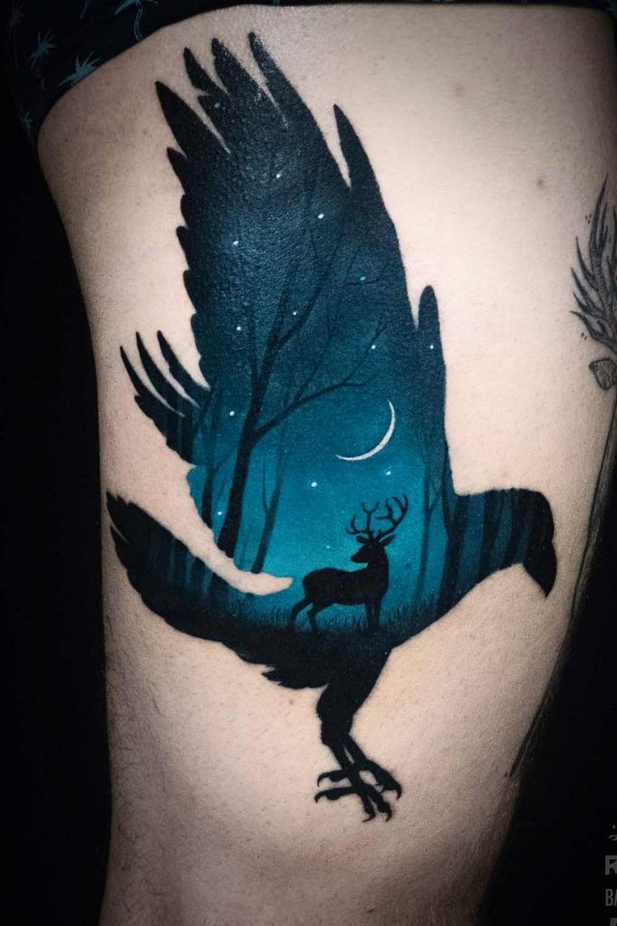 Crow with Deer Tattoo