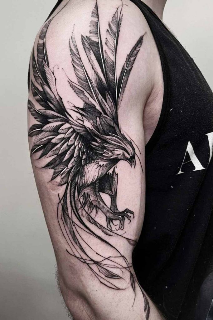 Black and White Phoenix Tattoo