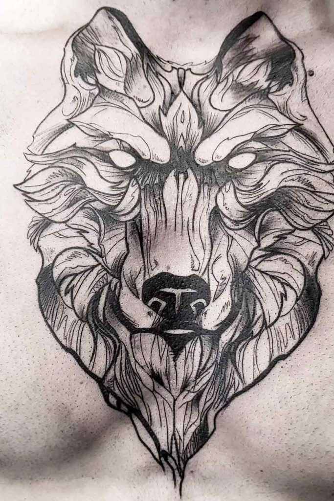 Chest Wolf Tattoo Design for Men