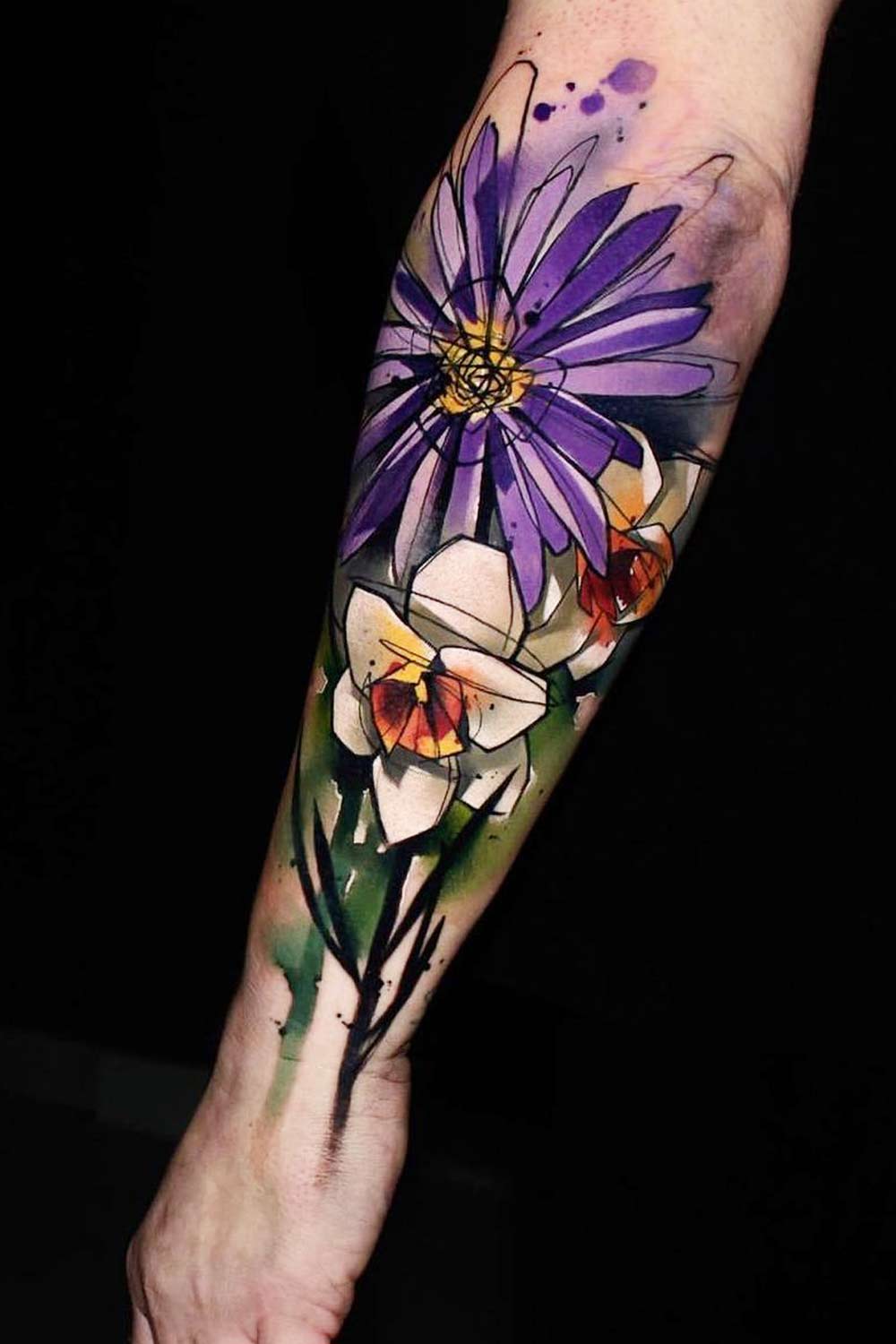 New School Style Floral Tattoo