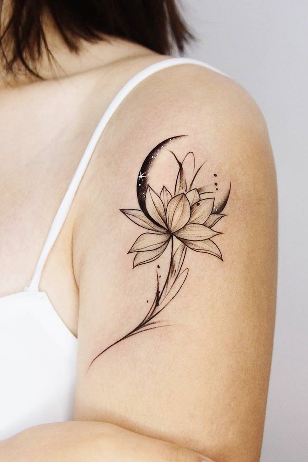 Lotus Flower Tattoo with Moon