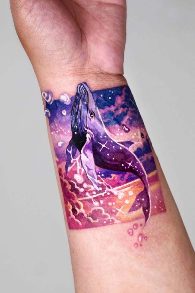 Watercolor Wrist Tattoo with Whale