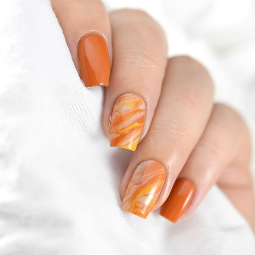 Orange Marble Thanksgiving Nails