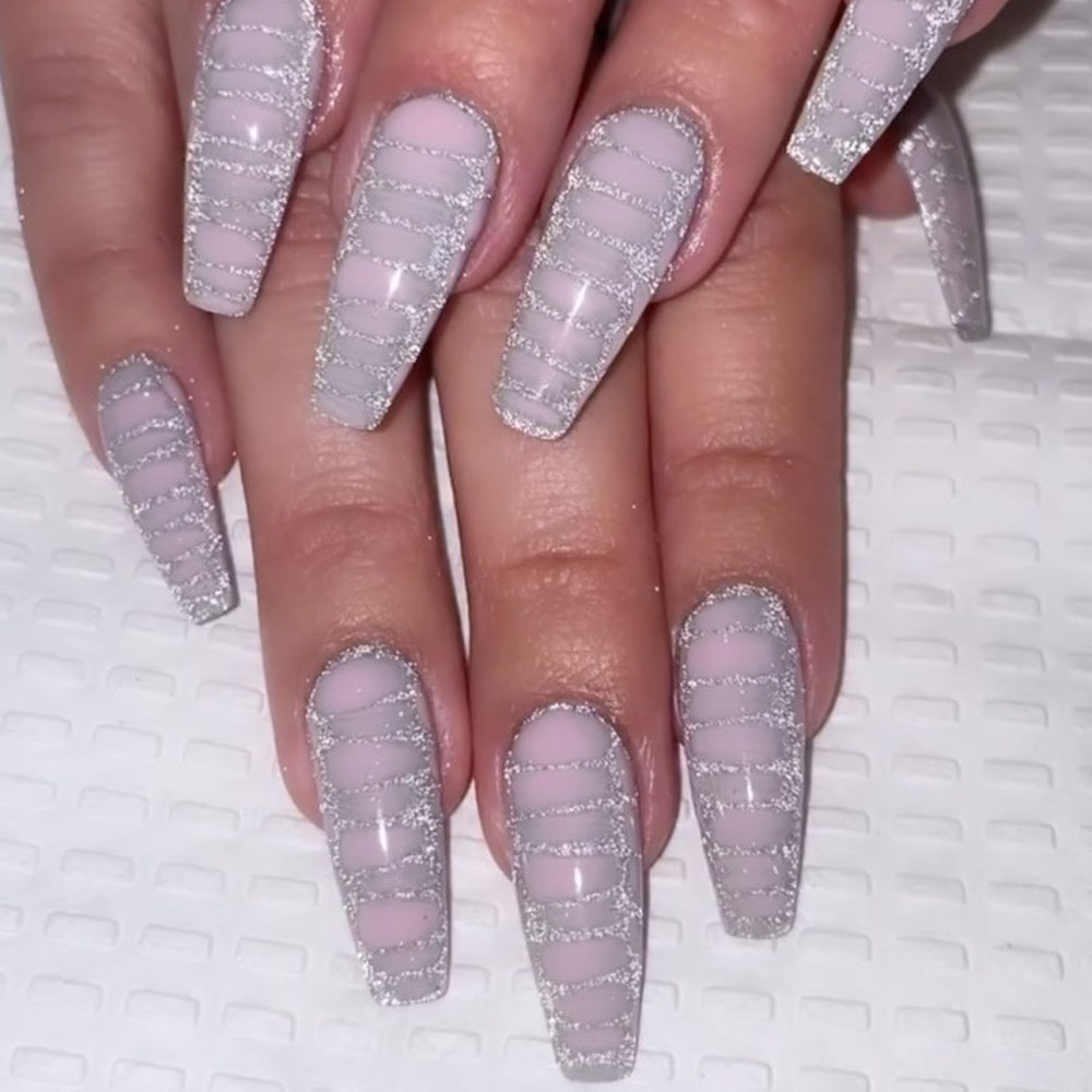 Glittery Coffin Nails for Winter