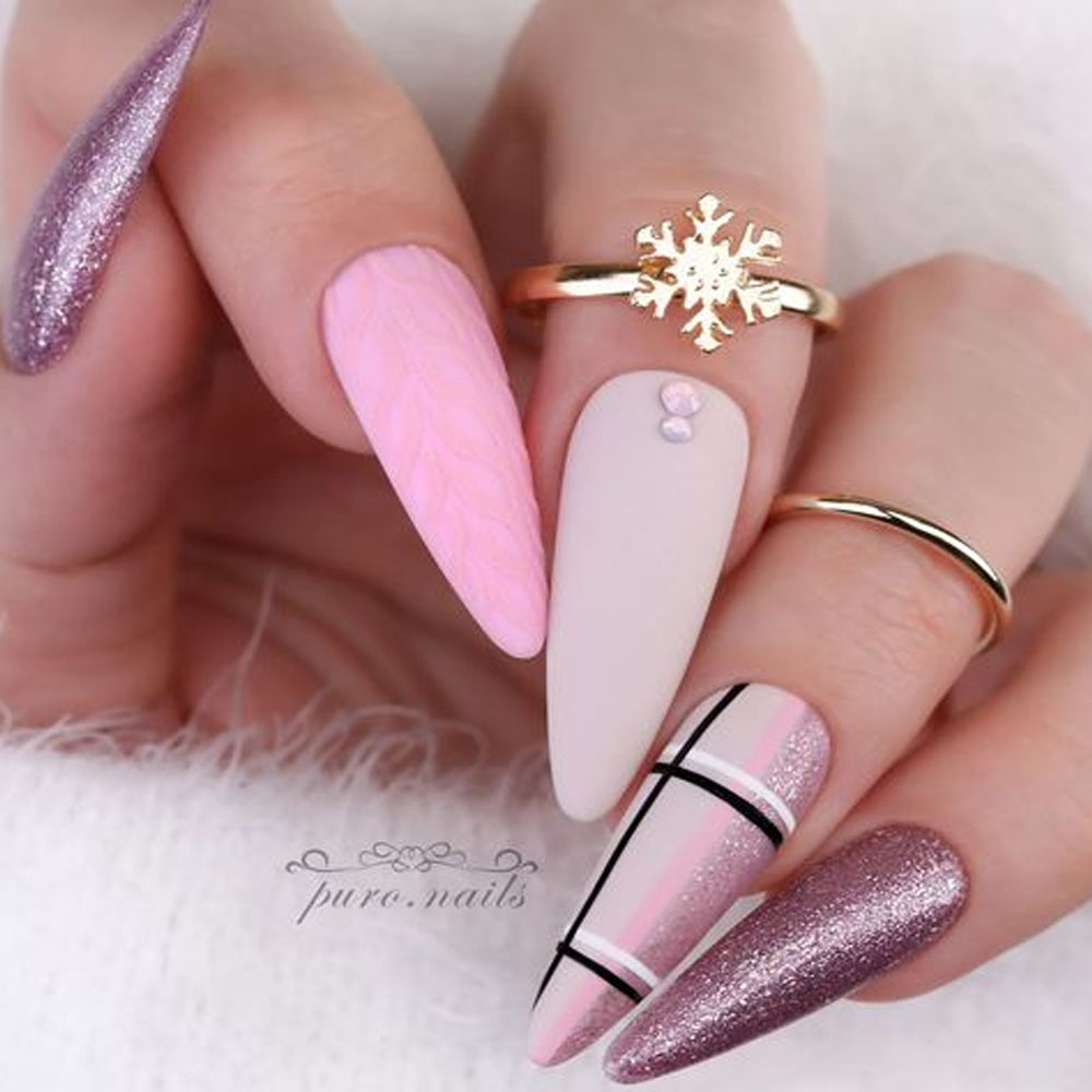 Winter Nail Design in Pink