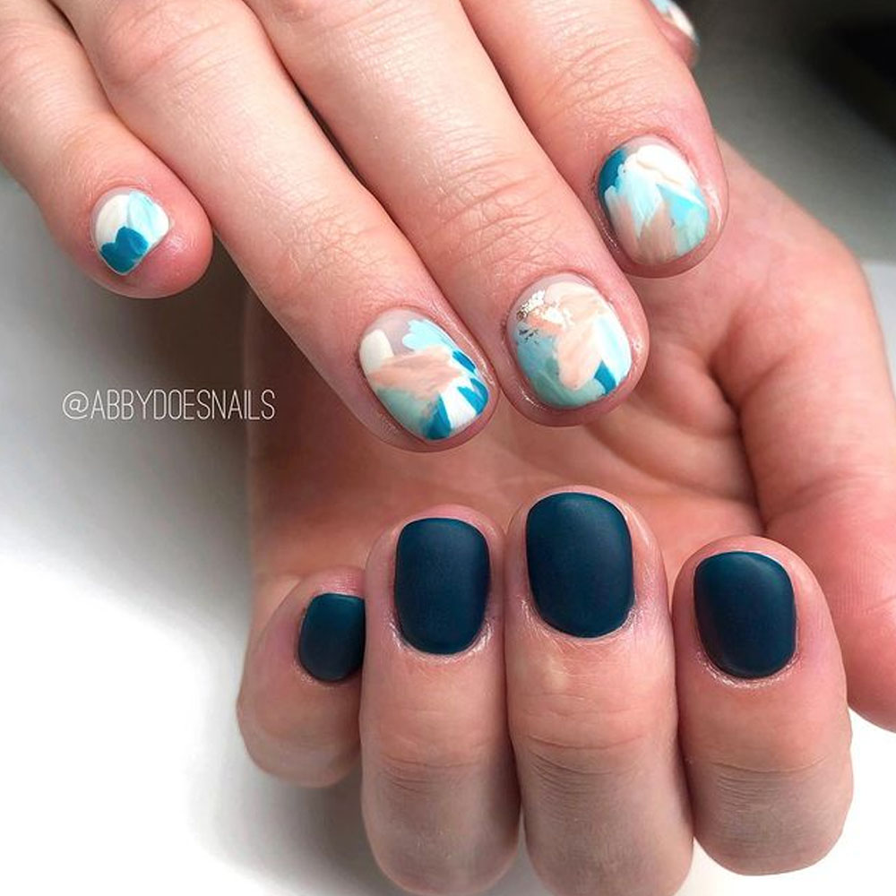 Matte Abstract Winter Nail Design