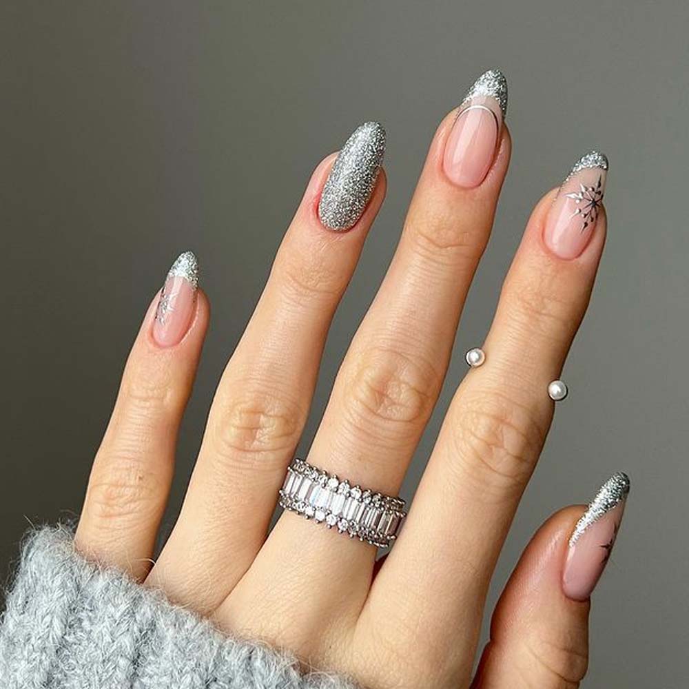 Silver Glitter Winter Nails