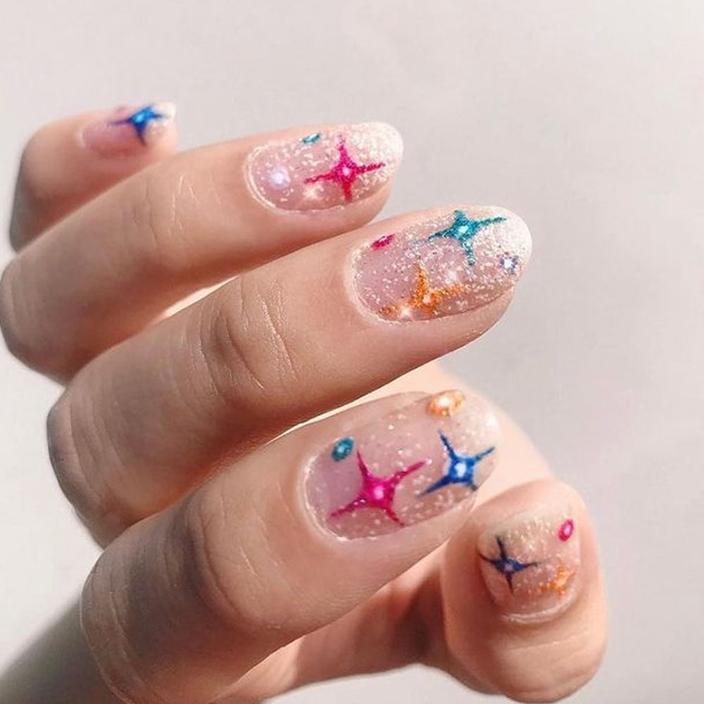 Colorful Stars Winter Nails