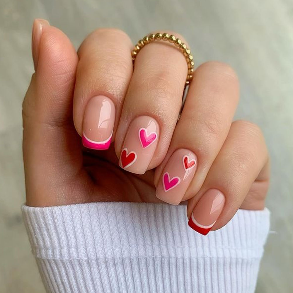 Valentines Nails with Hearts