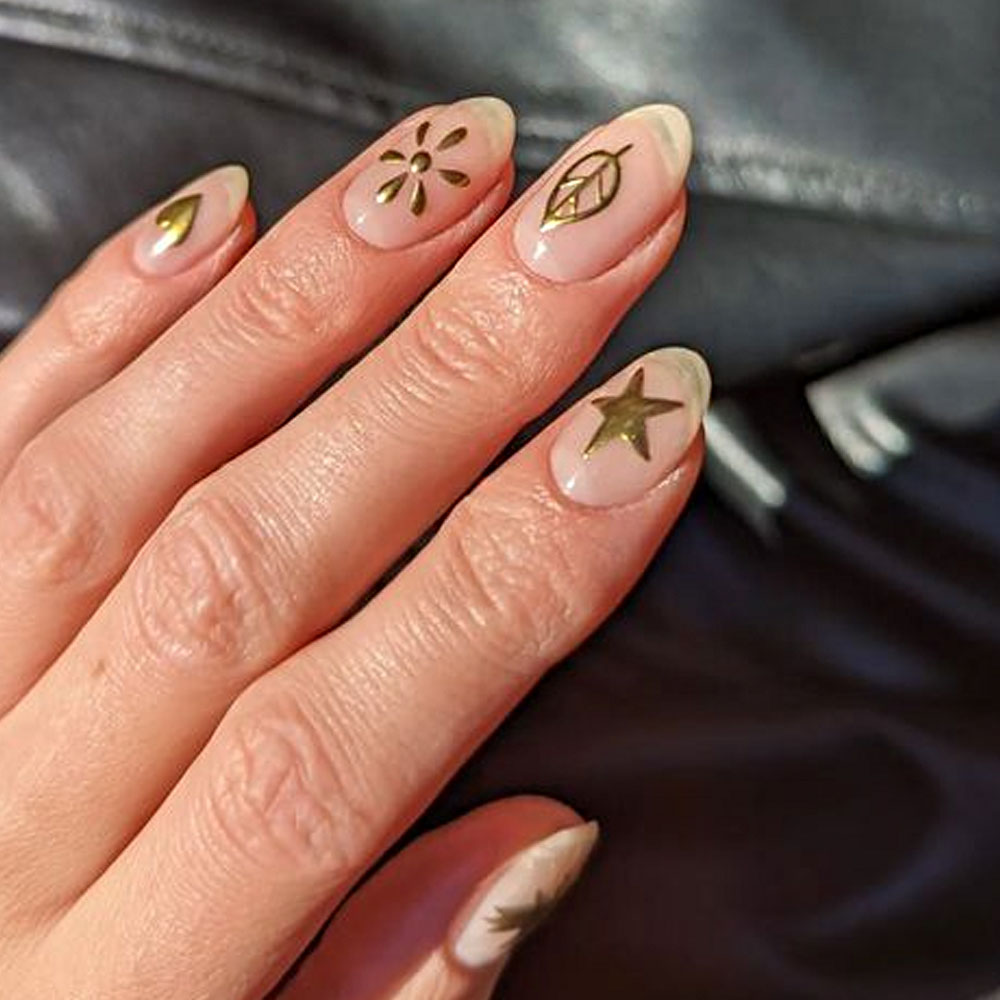 Natural Almond Nails with Gold Foil