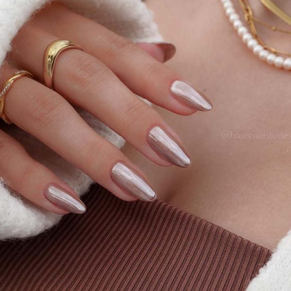 Taupe Chrome Almond Nails