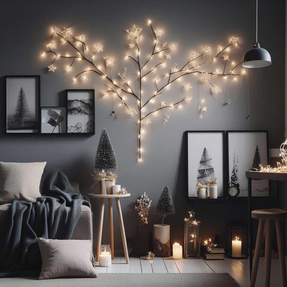 Bedroom Decoration for Christmas with Wall Garland Tree