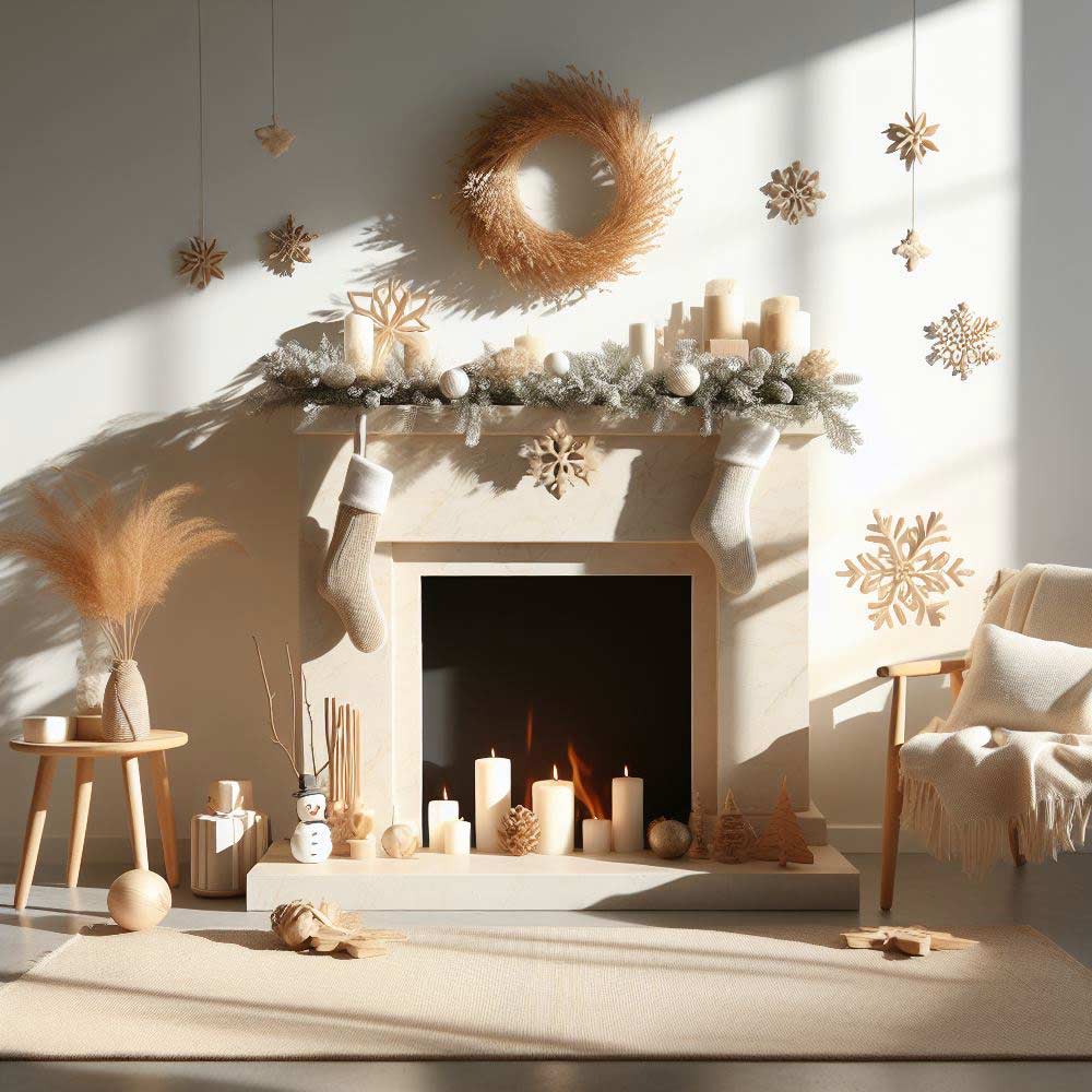 Christmas Fireplace Decoration with Rustic Accent