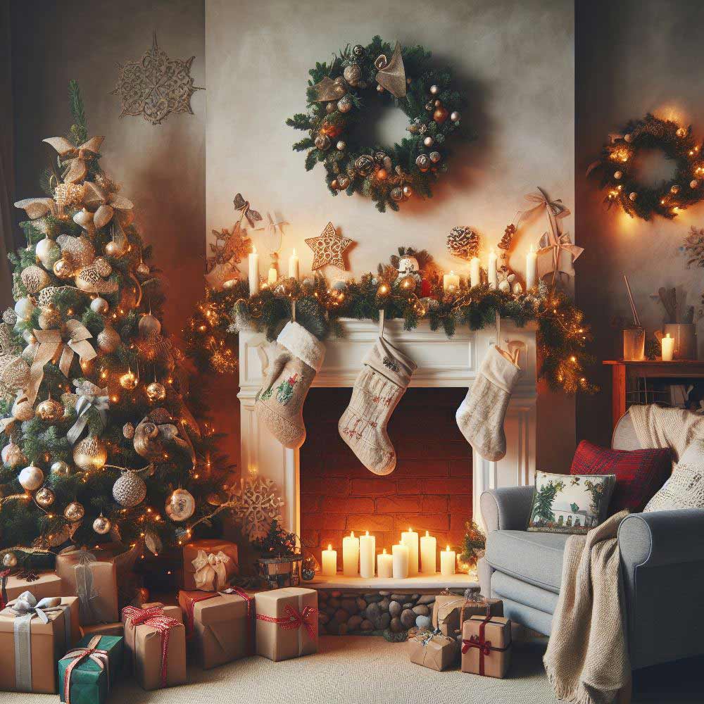 Christmas Fireplace with Christmas Socks