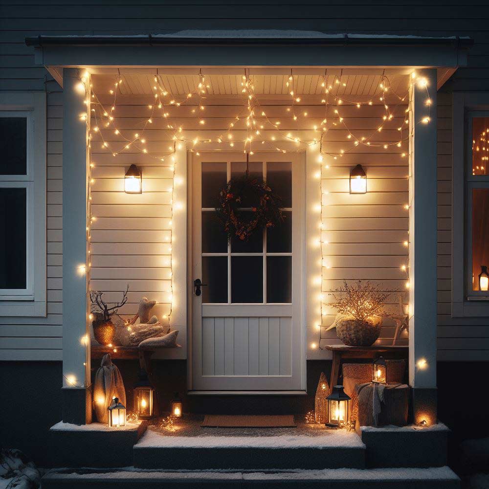 Christmas Front Porch Decorated with Christmas Garlands