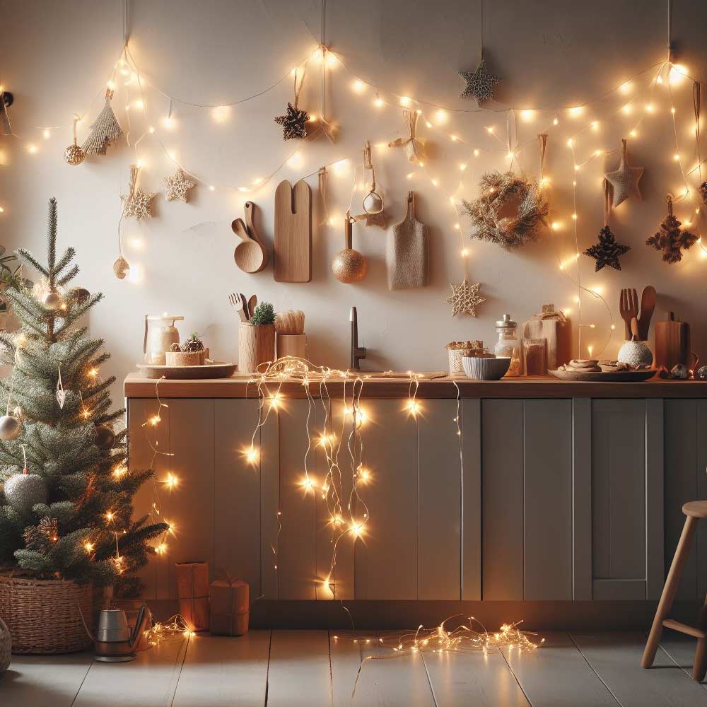 Kitchen Decoration Idea with Christmas Lights