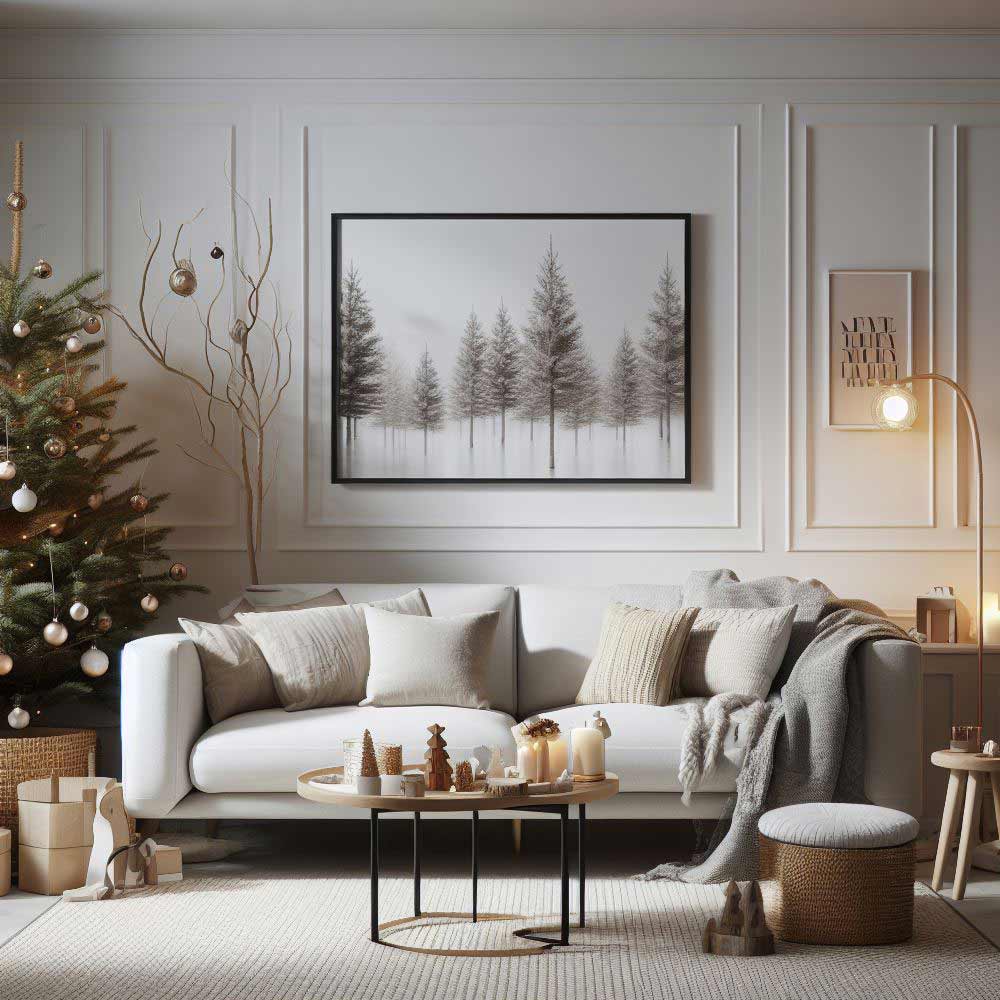 Living Room Decoration with Christmas Tree