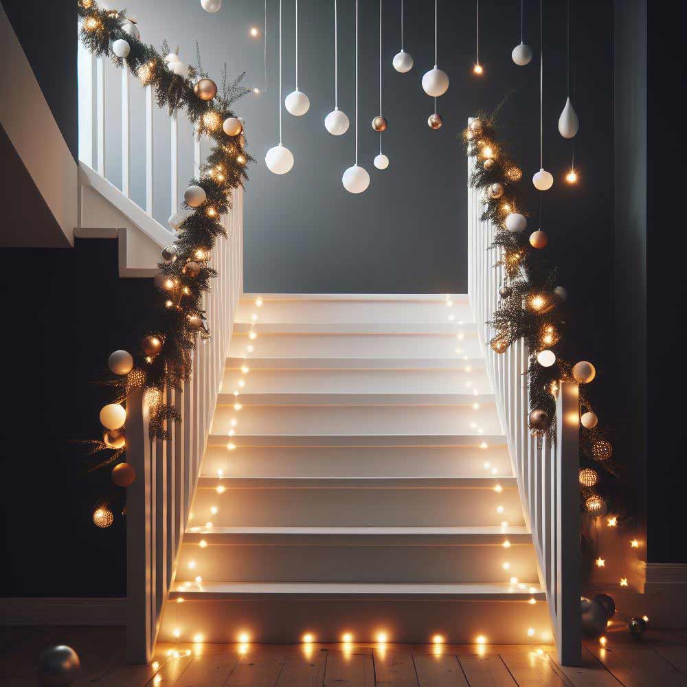 Christmas Stairs Decoration with Garland